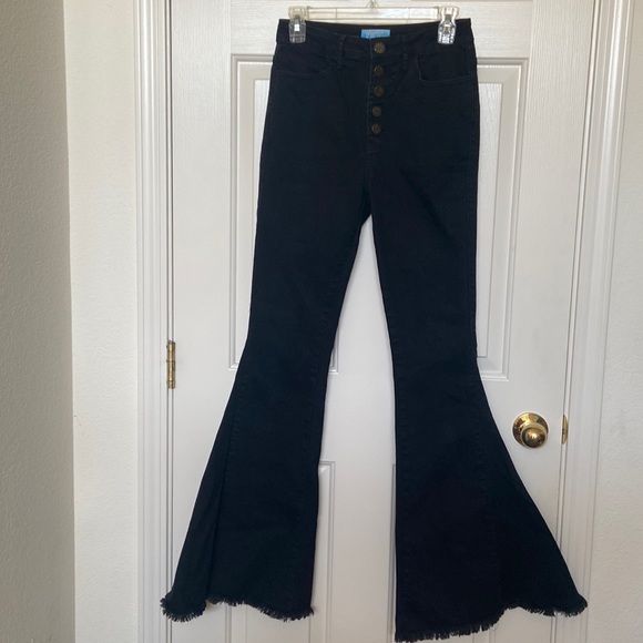 Mumu Blue pants/jeans button fly bell bottoms with raw hem - Picture 2 of 9